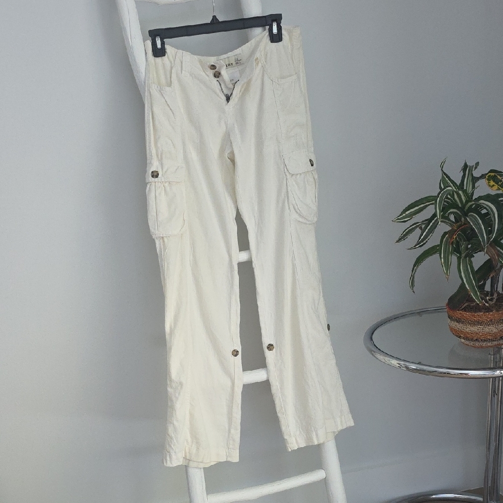 Cream Linen Cargo Pants